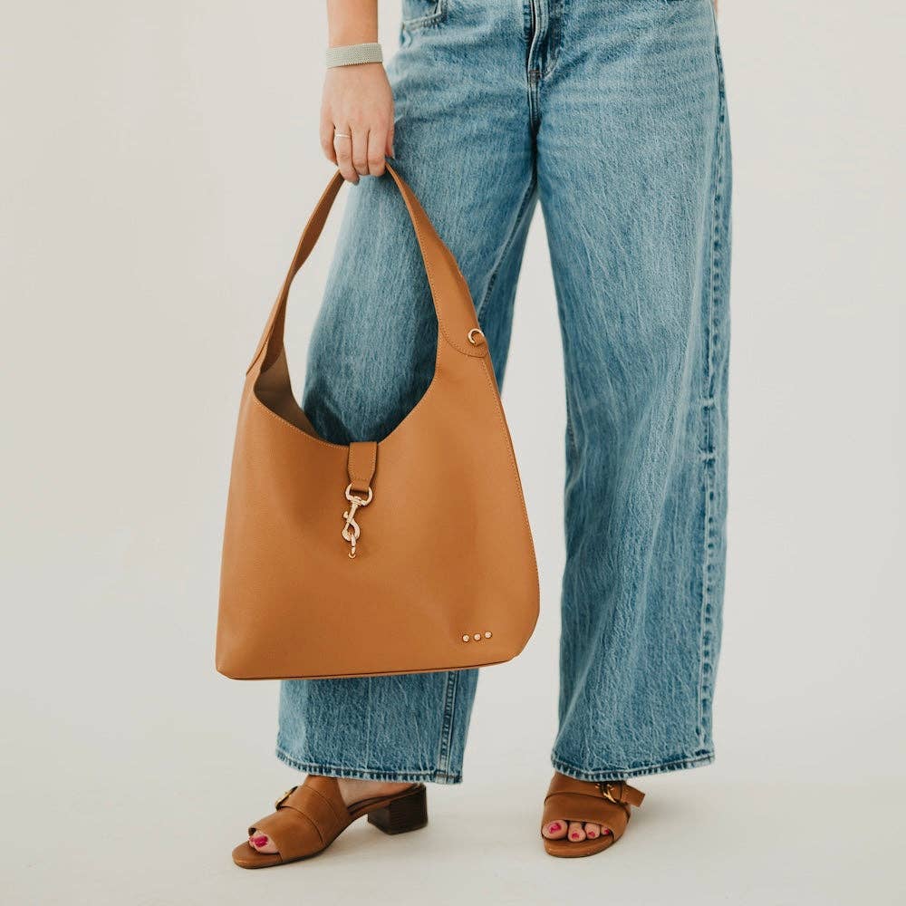 Haddie Hobo Vegan Leather Tote: Brown