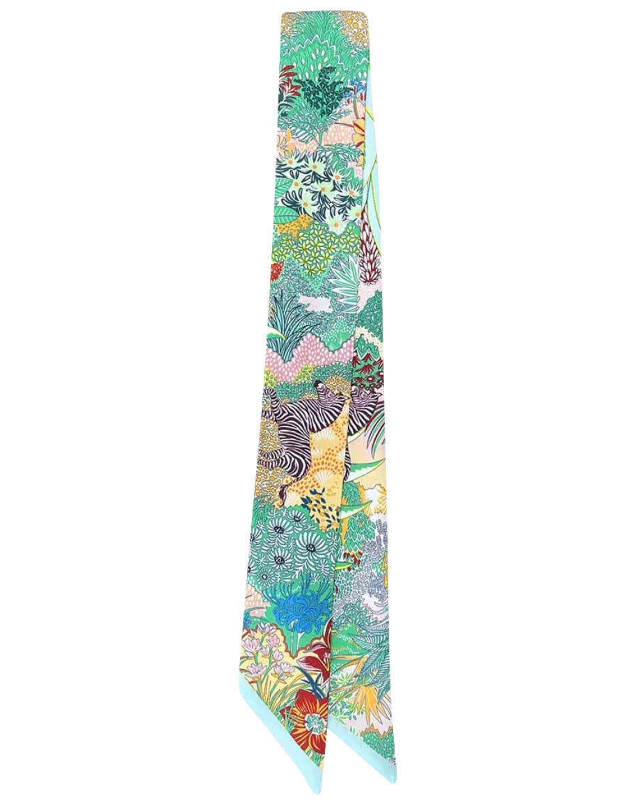 Knotted Green Floral Print Scarf Necklace L