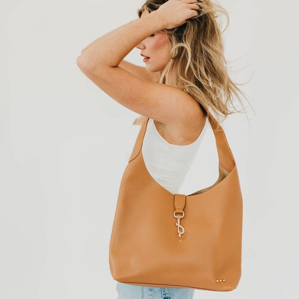Haddie Hobo Vegan Leather Tote: Brown