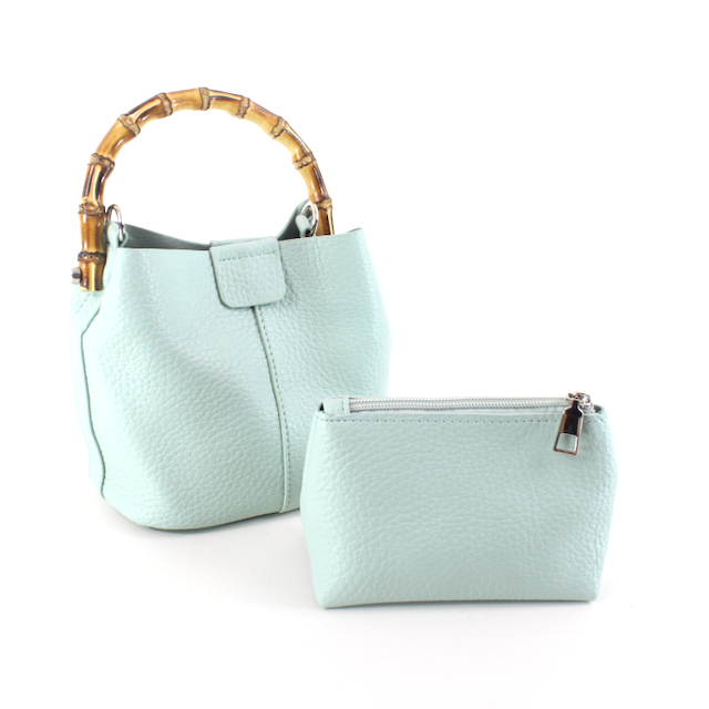 P23052 Bamboo Top Handle Crossbody Bag w/Cosmetic Pouch: 07 Green