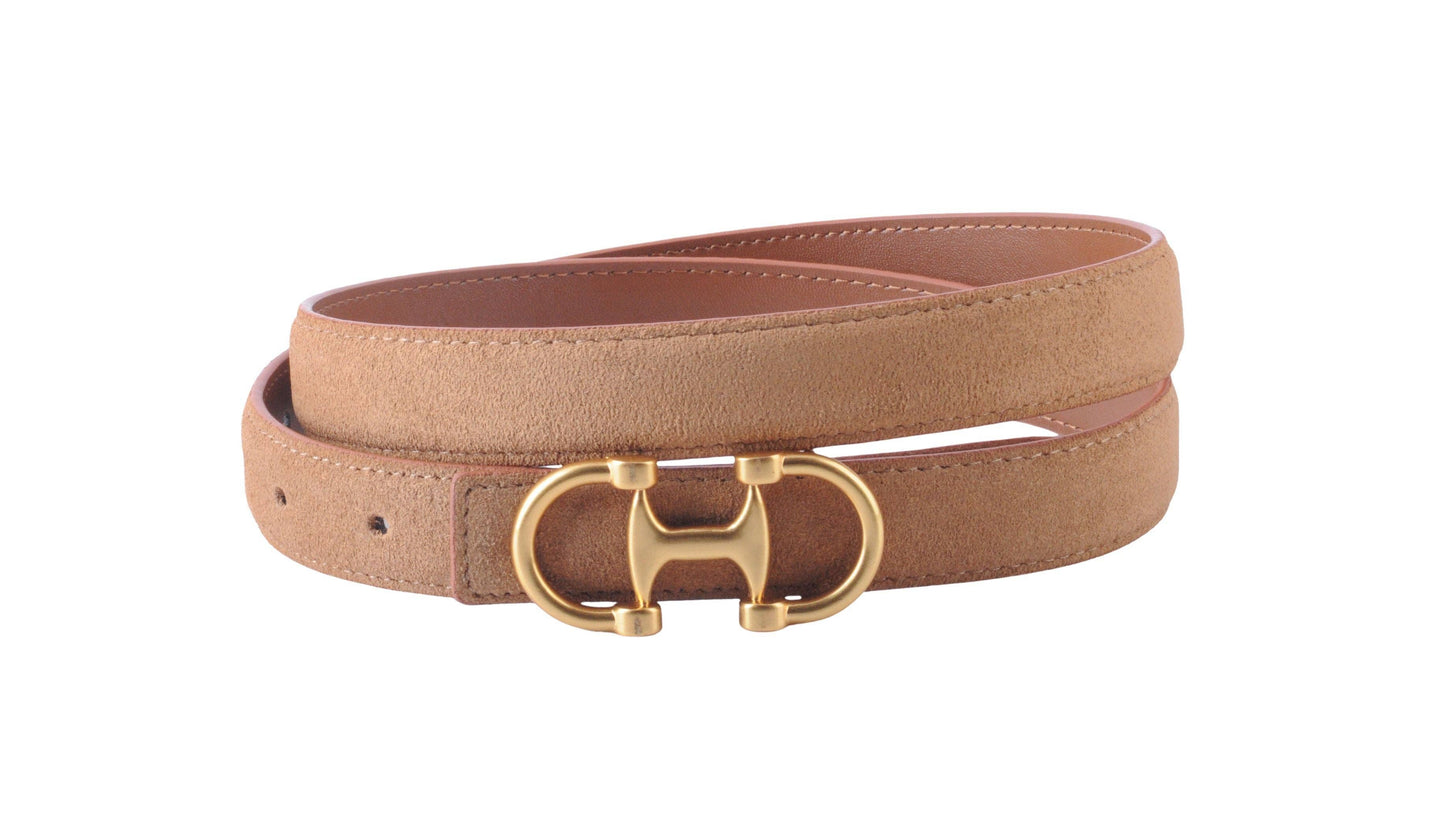 Horsebit Buckle Equestrian Stitched Suede/Napa Leather Belt: Leopard / Large (L)